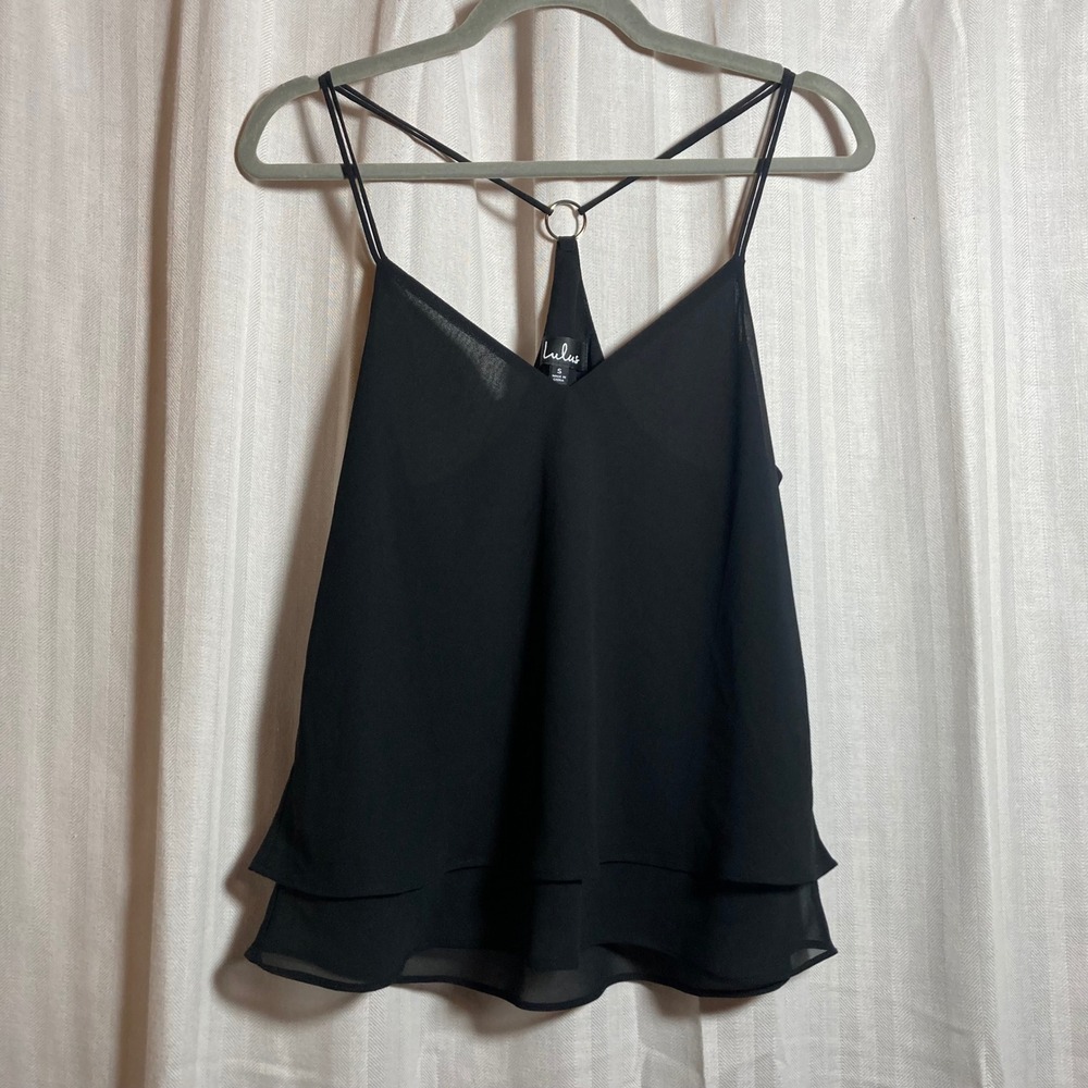 Spaghetti Strap Lulus Black Tiered Chiffon Camisole Top Ring Detail S Minimalist